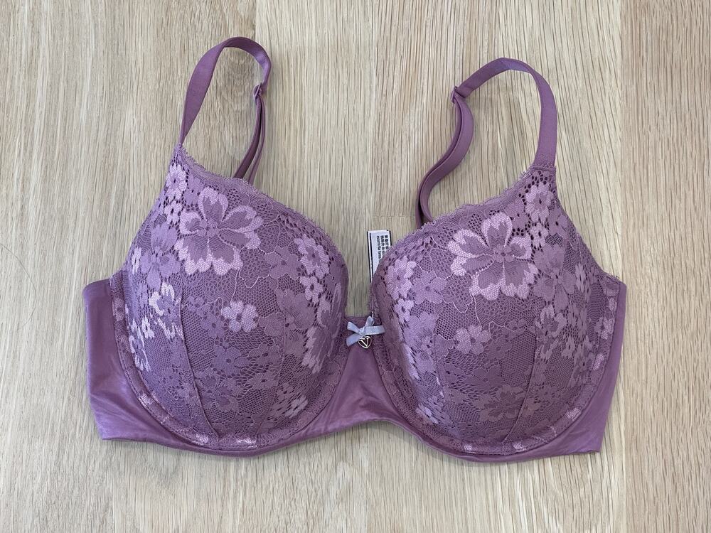 Victoria's Secret Bra Womens 36DD Purple Floral T-Shirt Lace Molded Underwire
